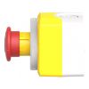 Picture of Control station, Harmony XALD, plastic, yellow lid, 1 emergency stop 40mm, turn to release, illuminated ring white red fixed, 1NO 1NC, 24V AC DC