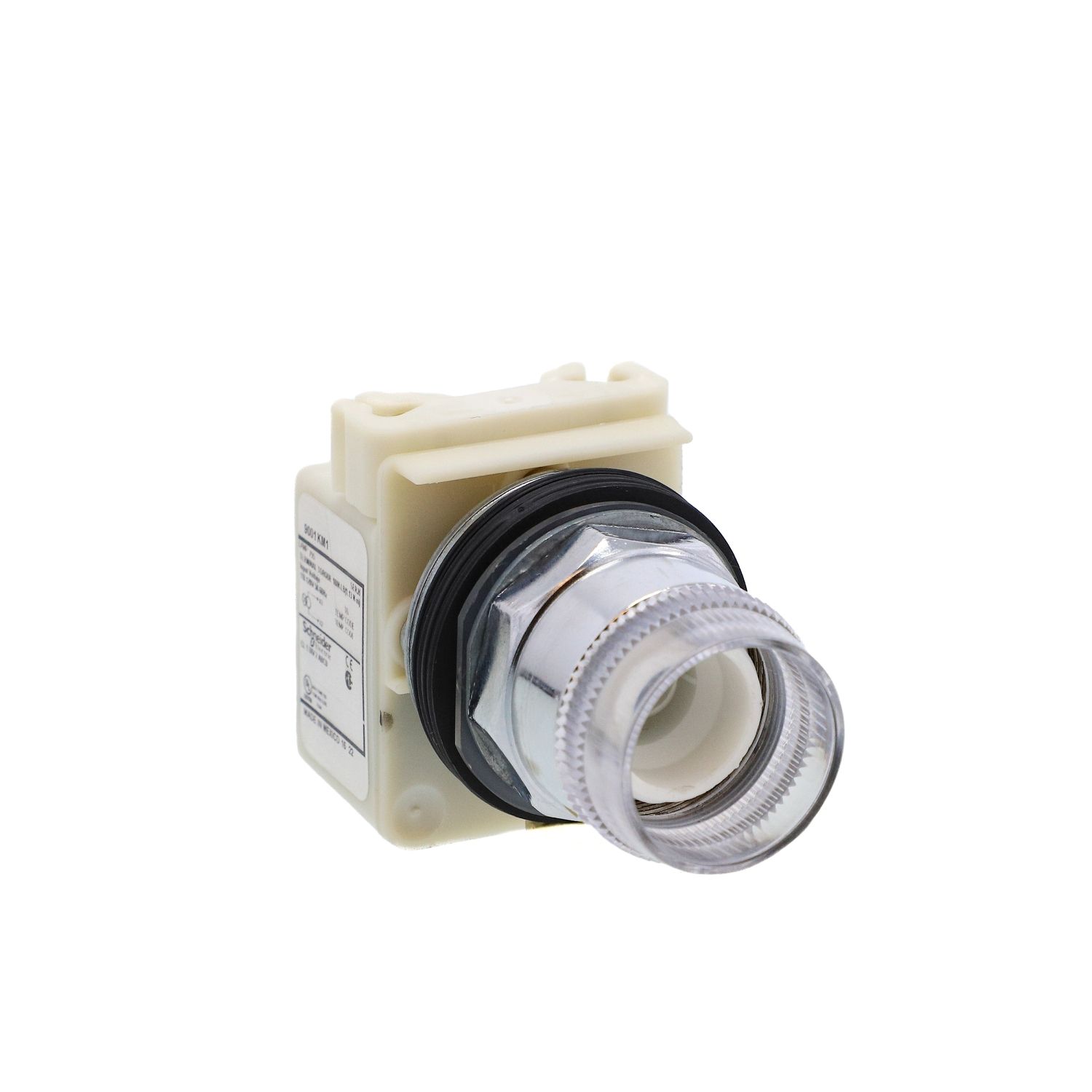 Picture of Illuminated push button, Harmony 9001K, metal, plastic guard flush, without cap, 30mm, spring return, 110...120V