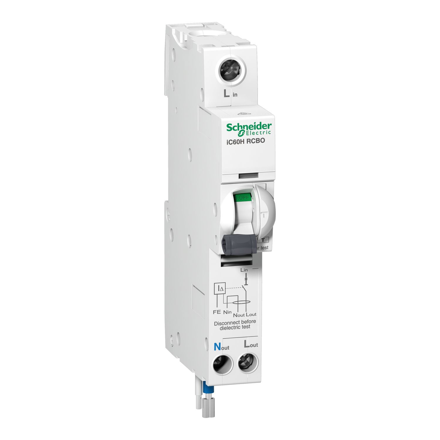 Picture of Residual current breaker with overcurrent protection (RCBO), Acti9 iC60H RCBO, 1P + Ns, 6A, 10mA, A type, 10000A