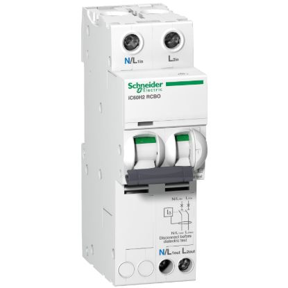 Picture of Residual current breaker with overcurrent protection (RCBO), Acti9, iC60H2 RCBO, 2P, 32A, 30mA, A type, 10000A