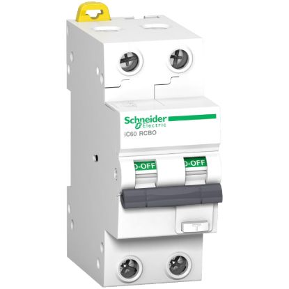 Picture of Residual current breaker with overcurrent protection (RCBO), Acti9 iC60, 2P, 20A, C curve, 10000A/15kA, A type, 30mA