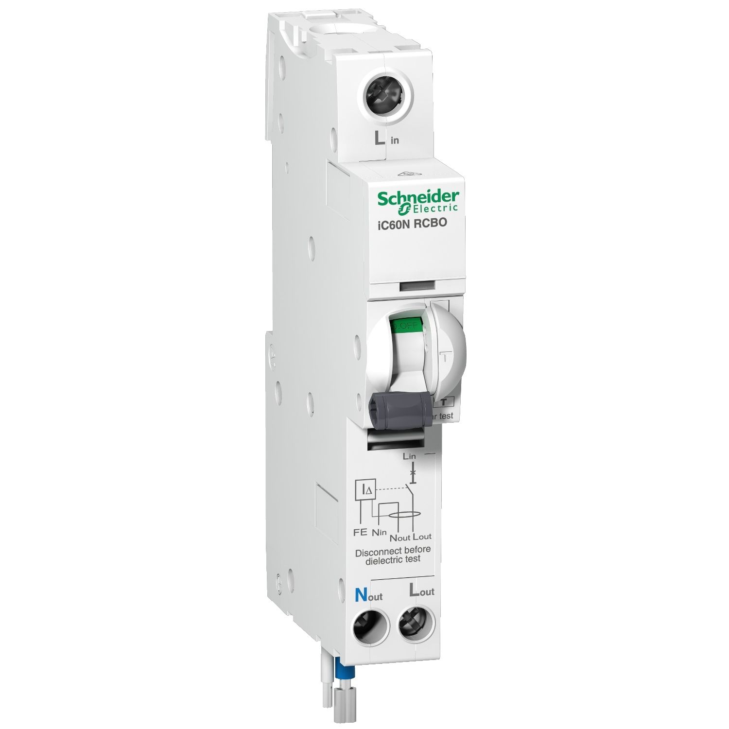 Picture of Residual current breaker with overcurrent protection (RCBO), Acti9, iC60N RCBO, 1P + Ns, 10A, 30mA, A type, 6000A
