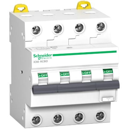 Picture of Residual current breaker with overcurrent protection (RCBO), Acti9 iC60, 4P, 16A, C curve, 6000A/6kA, A-SI type, 30mA