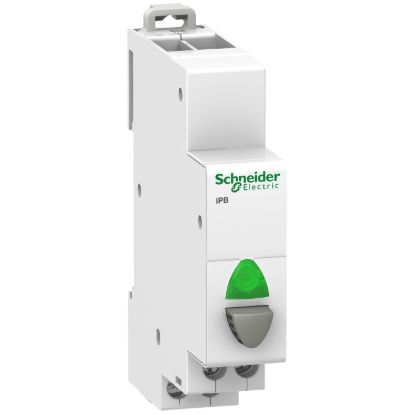 Picture of Single push button, Acti9, 1NO grey, indicator light Green 110-230Vac