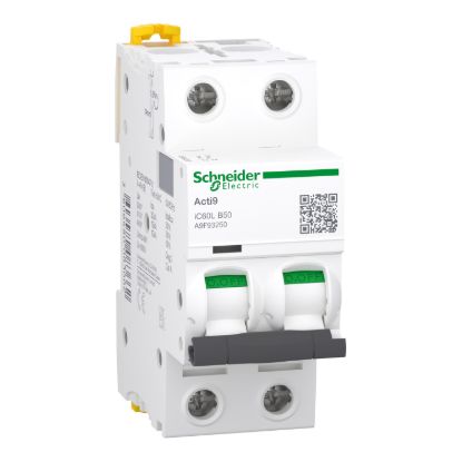 Picture of Miniature circuit breaker (MCB), Acti9 iC60L, 2P, 50A, B curve, 15kA (IEC/EN 60947-2)