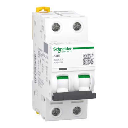 Picture of Miniature circuit breaker (MCB), Acti9 iC60L, 2P, 4A, C curve, 15000A (IEC/EN 60898-1), 100kA (IEC/EN 60947-2)