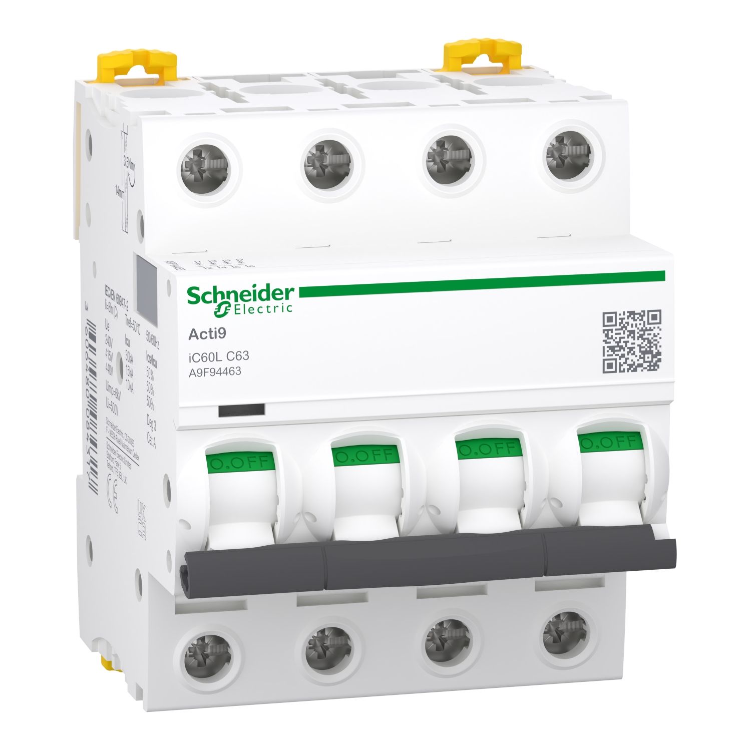 Picture of Miniature circuit breaker (MCB), Acti9 iC60L, 4P, 63A, C curve, 15kA (IEC/EN 60947-2)
