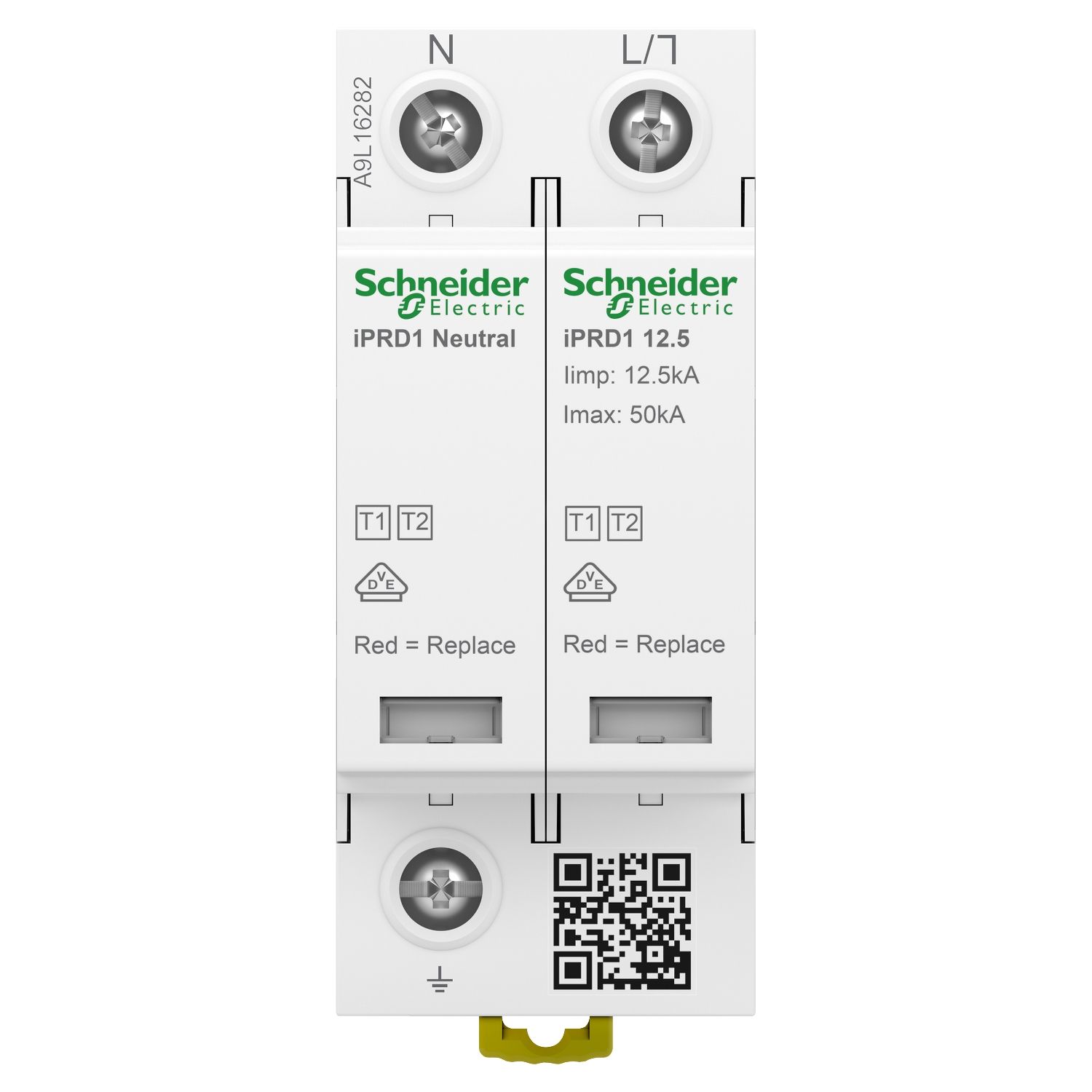 Picture of Modular surge arrester with pluggable cartridge, Acti9 iPRD1 12.5r, 1 P + N, 350 V, with remote transfert