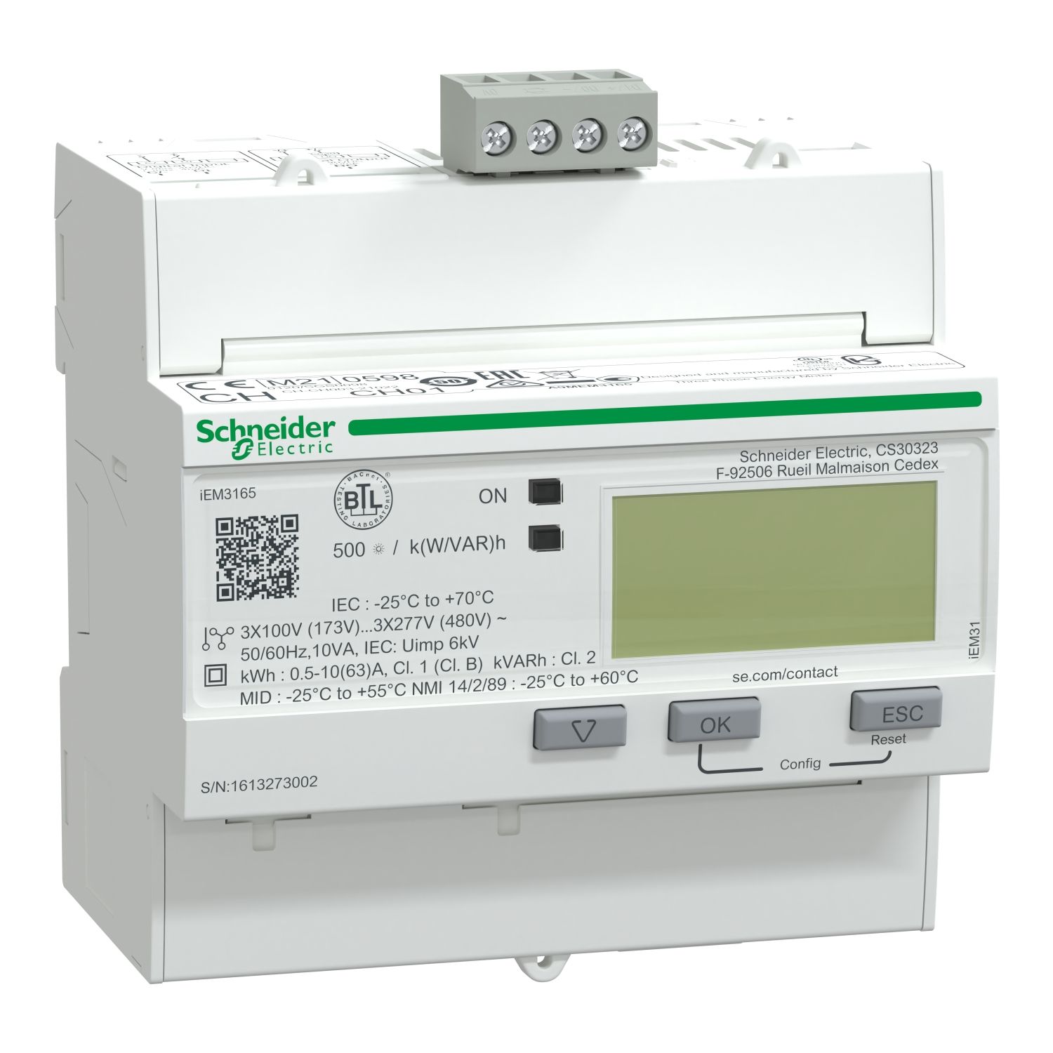 Picture of iEM3165 energy meter - 63 A - BACnet - 1 digital I - 1 digital O - multi-tariff - MID