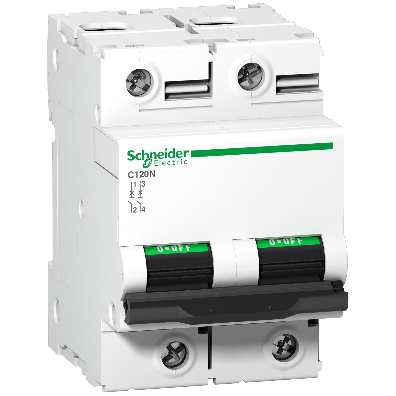 Picture of Miniature circuit breaker (MCB), Acti9, C120N, 2P, 80A, C curve, 10000A (IEC/EN 60898-1), 10kA (IEC/EN 60947-2)