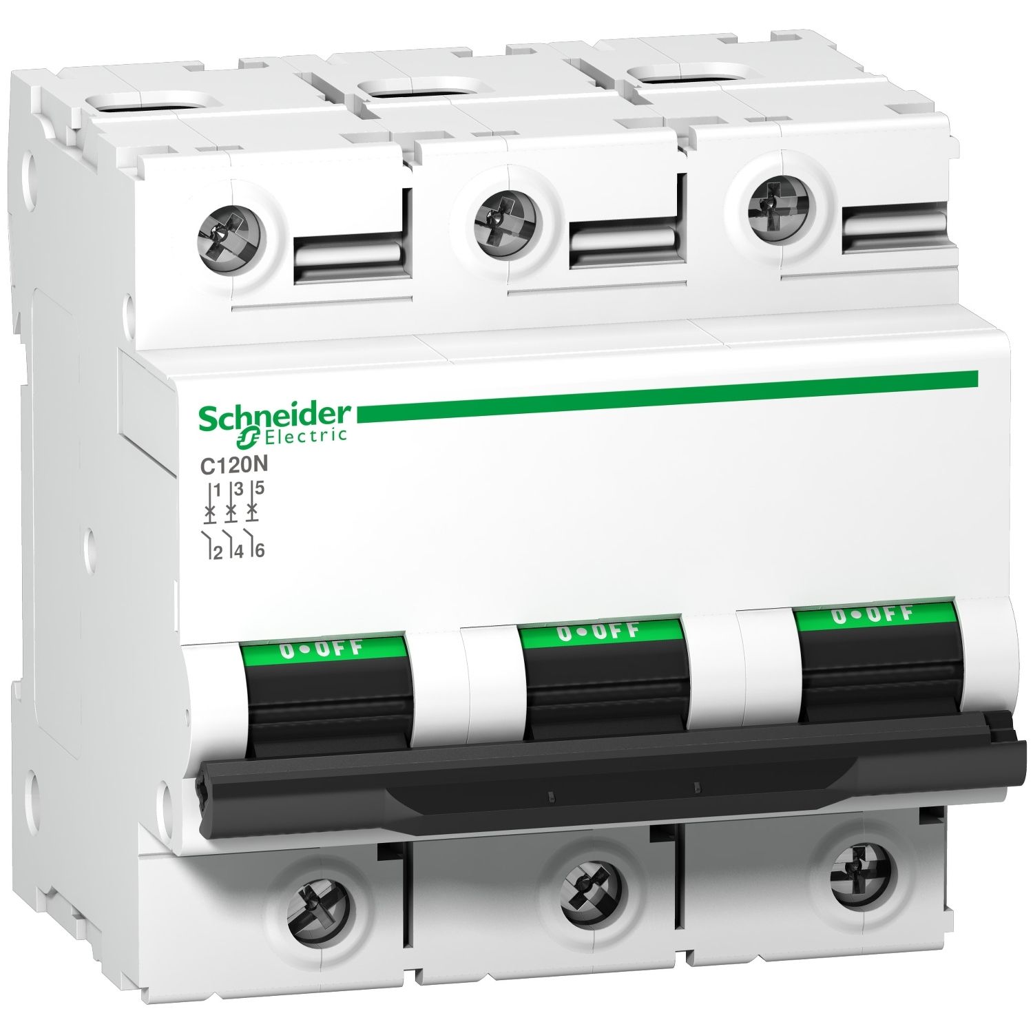 Picture of Miniature circuit breaker (MCB), Acti9, C120N, 3P, 63A, C curve, 10000A (IEC/EN 60898-1), 10kA (IEC/EN 60947-2)