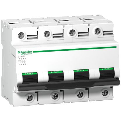 Picture of Miniature circuit breaker (MCB), Acti9, C120N, 4P, 100A, C curve, 10000A (IEC/EN 60898-1), 10kA (IEC/EN 60947-2)