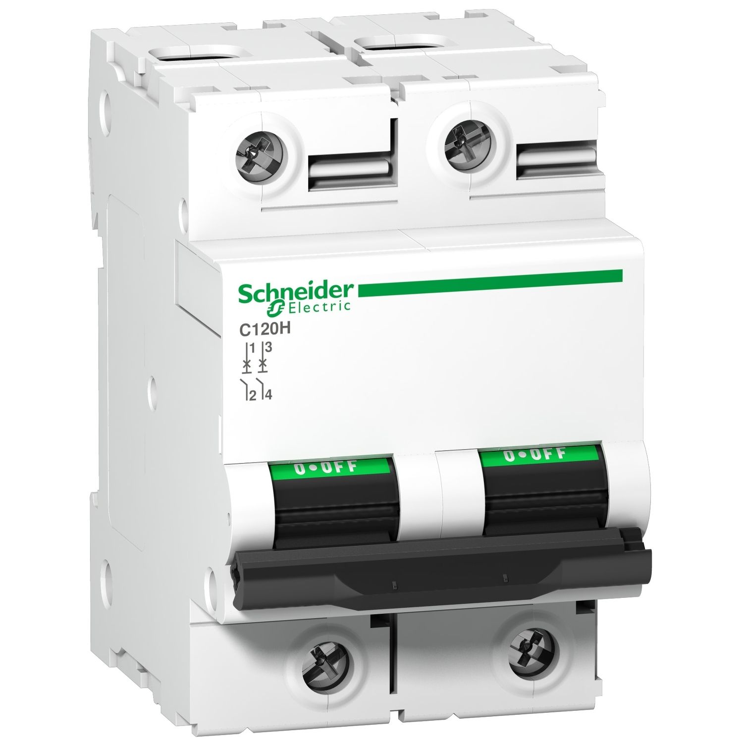 Picture of Miniature circuit breaker (MCB), Acti9, C120H, 2P, 125A, B curve, 15000A (IEC/EN 60898-1), 15kA (IEC/EN 60947-2)