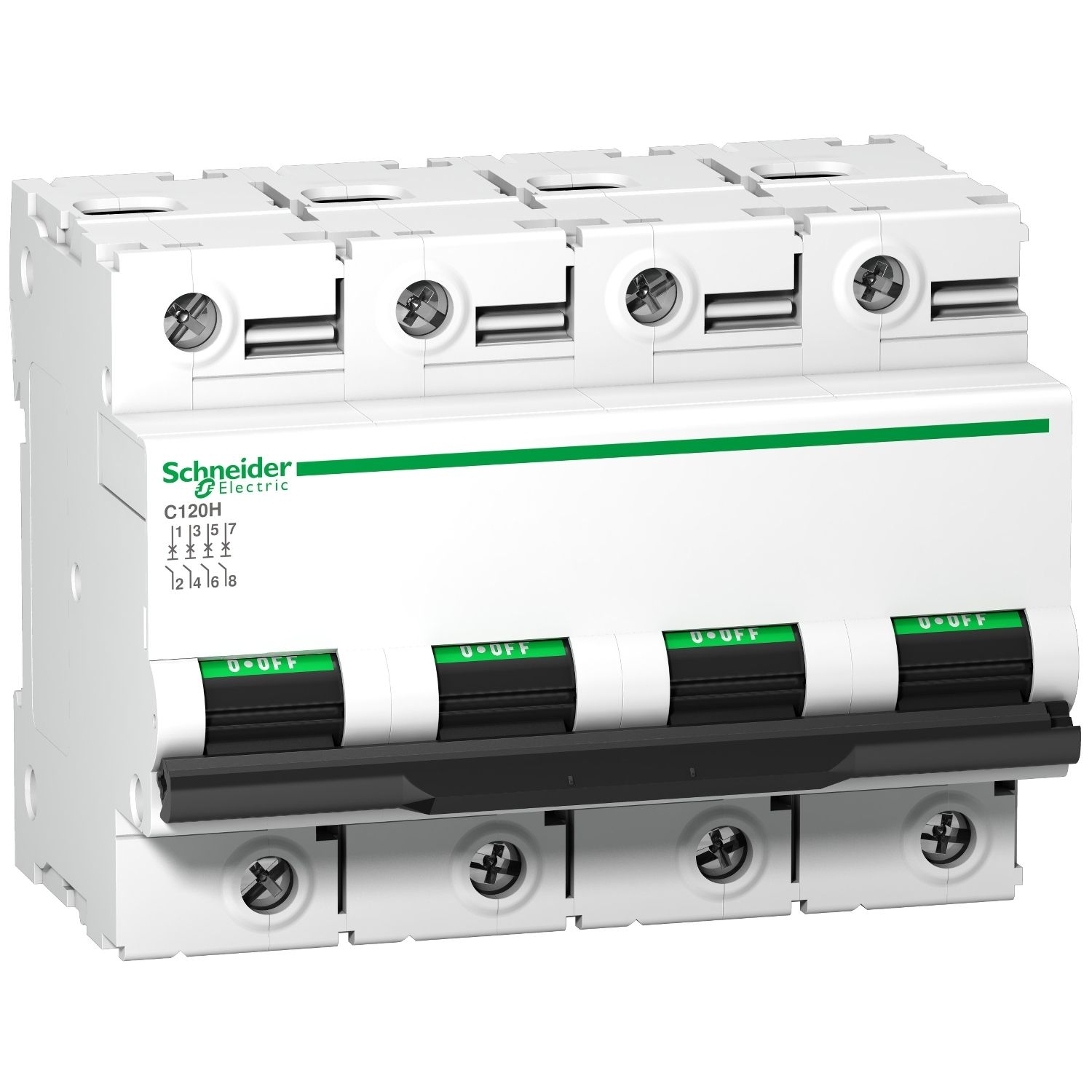Picture of Miniature circuit breaker (MCB), Acti9, C120H, 4P, 125A, B curve, 15000A (IEC/EN 60898-1), 15kA (IEC/EN 60947-2)