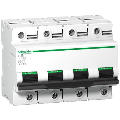 Picture of Miniature circuit breaker (MCB), Acti9, C120H, 4P, 100A, D curve, 15000A (IEC/EN 60898-1), 15kA (IEC/EN 60947-2)