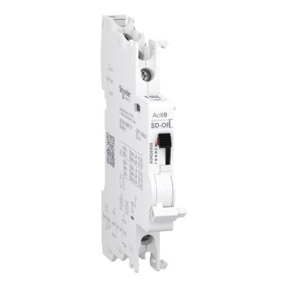 Picture of Auxiliary contact, Acti9, OF/SD+OF, 2 C/O, 100mA to 6A, 24VAC to 415VAC, 24VDC to 130VDC, top and bottom connection