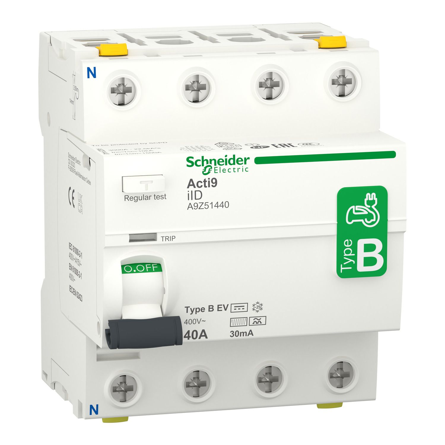 Picture of Acti9 iID - Residual Current Circuit Breaker - 4P - 40A - 30mA - B type