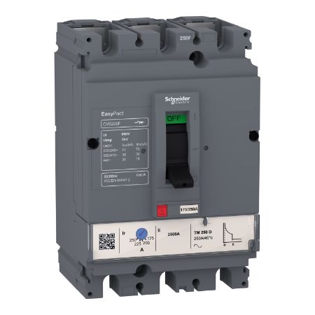 Picture of circuit breaker, EasyPact CVS100F, 36kA at 415VAC, 25A, TM-D trip unit, 3P3d