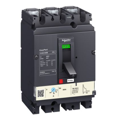 Picture of circuit breaker, EasyPact CVS100F, 36kA at 415VAC, 63A, TM-D trip unit, 3P3d