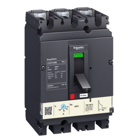 Picture of circuit breaker, EasyPact CVS100F, 36kA at 415VAC, 63A, TM-D trip unit, 3P3d