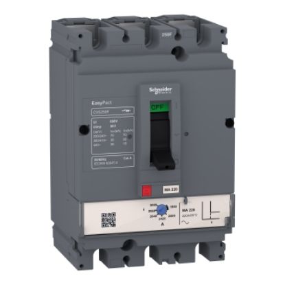 Picture of circuit breaker, EasyPact CVS100F, 36kA at 415VAC, 100A, MA trip unit, 3P3d