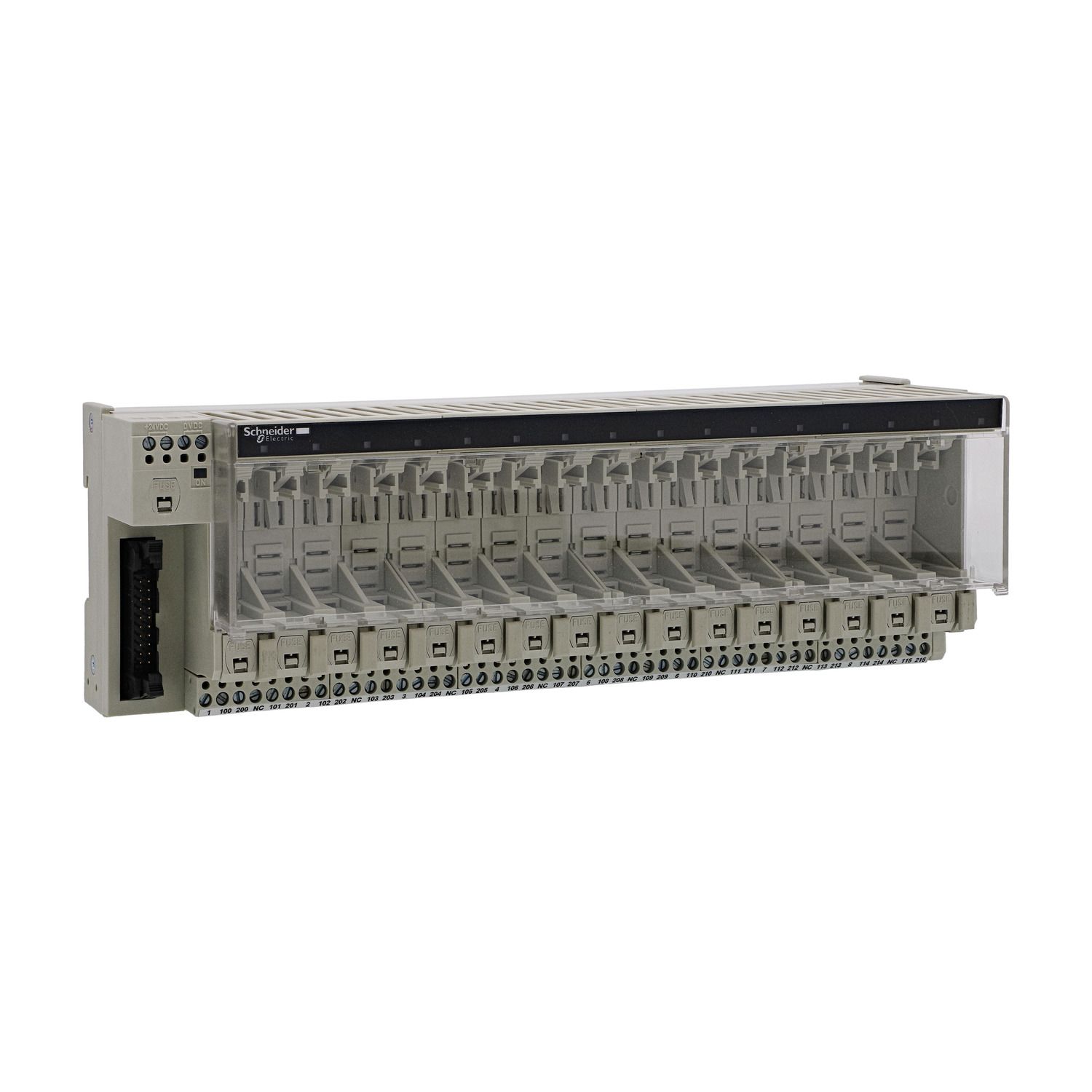 Picture of sub-base for plug-in relay ABE7 - 16 channels - fuses - isolator - relay 12.5 mm
