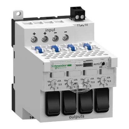 Picture of electronic protection module, phaseo ABL7 ABL8, 28 to 28.8V DC, 10A, for regulated SMPS, 2 pole breaking by channel