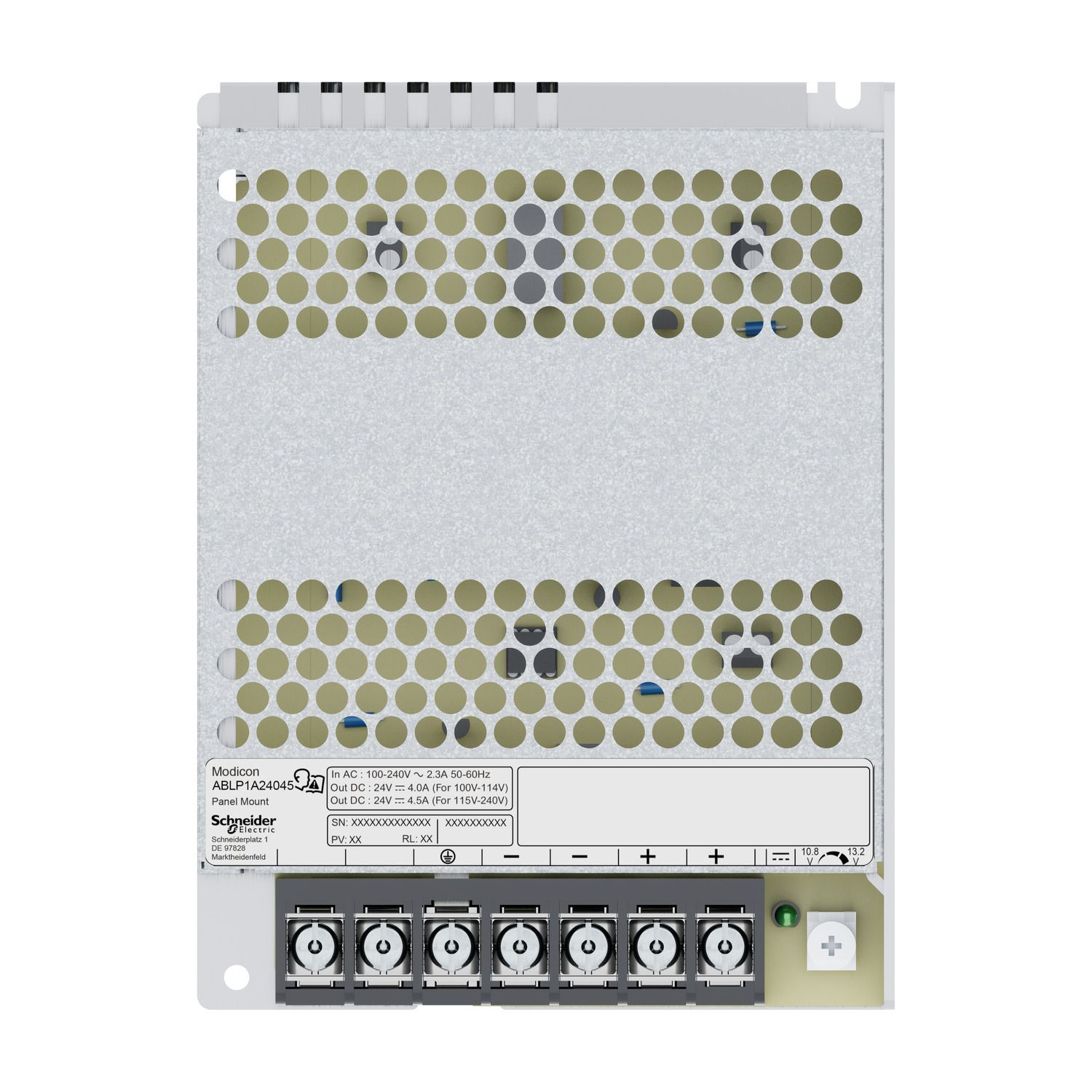 Picture of Regulated Power Supply, modicon power supply, 100...240V AC, 24V, 4.5A, single phase, Panel Mount