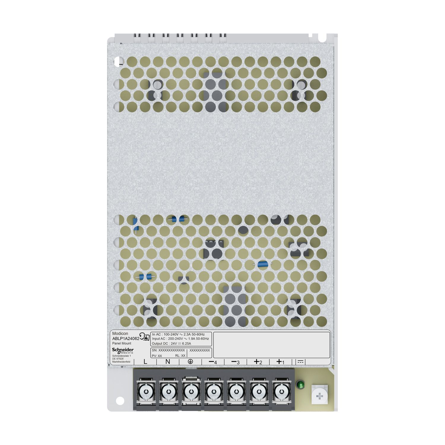Picture of Regulated Power Supply, modicon power supply, 100...240V AC, 24V, 6.2A, single phase, Panel Mount
