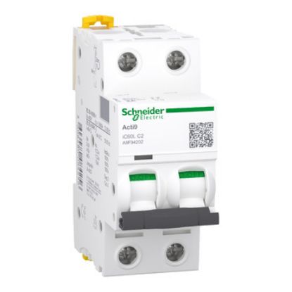 Picture of Miniature circuit breaker (MCB), Acti9 iC60L, 2P, 2A, C curve, 15000A (IEC/EN 60898-1), 100kA (IEC/EN 60947-2)