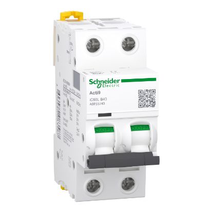 Picture of Miniature circuit breaker (MCB), Acti9 iC60L, 2P, 40A, B curve, 15000A (IEC/EN 60898-1), 20kA (IEC/EN 60947-2)