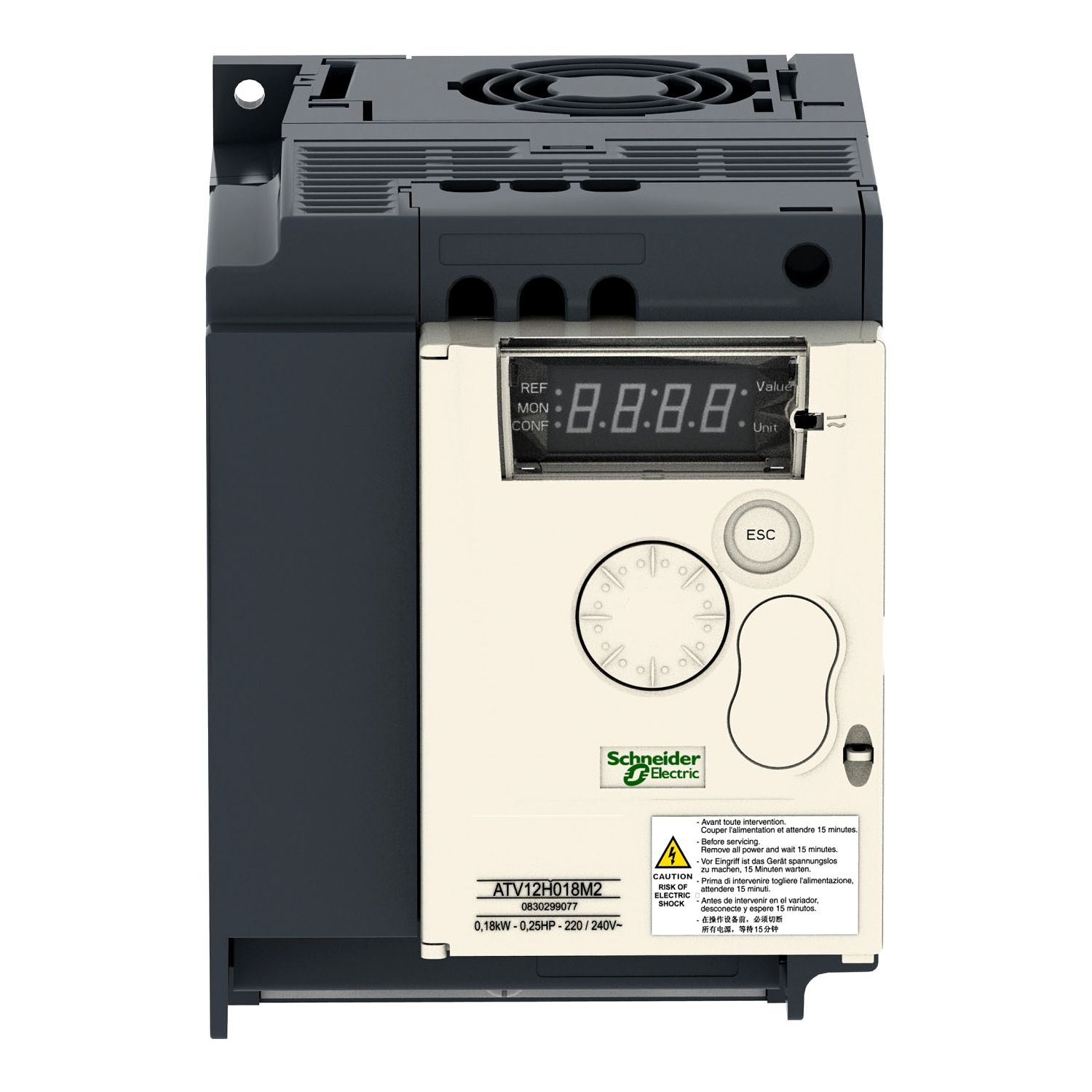 Picture of variable speed drive, Altivar 12, 1.5kW, 2hp, 200 to 240V, 3 phases, with heat sink