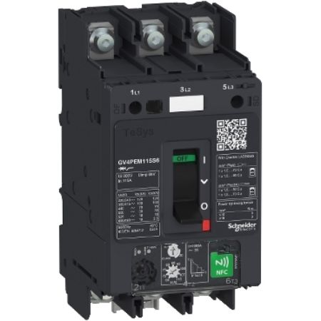 Picture of TeSys Deca, Motor circuit breaker, TeSys GV4, 3P, 115A, Icu 50kA, thermal magnetic multifunction, lugs terminals