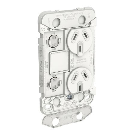 Picture of Clipsal Iconic, Double Switch Power Point Grid with 1 extra switch, Vertical Mount, 250V, 10A, Less Mechanism