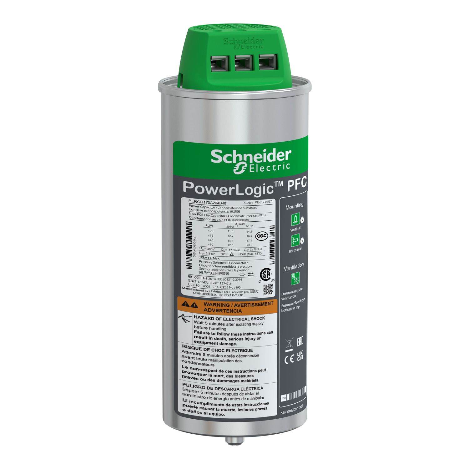 Picture of heavy duty PowerLogic PFC Capacitor, 17/20.4 kvar - 480 V - 50/60Hz