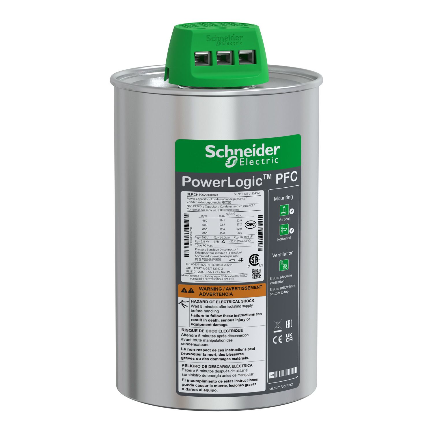 Picture of heavy duty PowerLogic PFC Capacitor, 30/36 kvar - 690 V - 50/60Hz