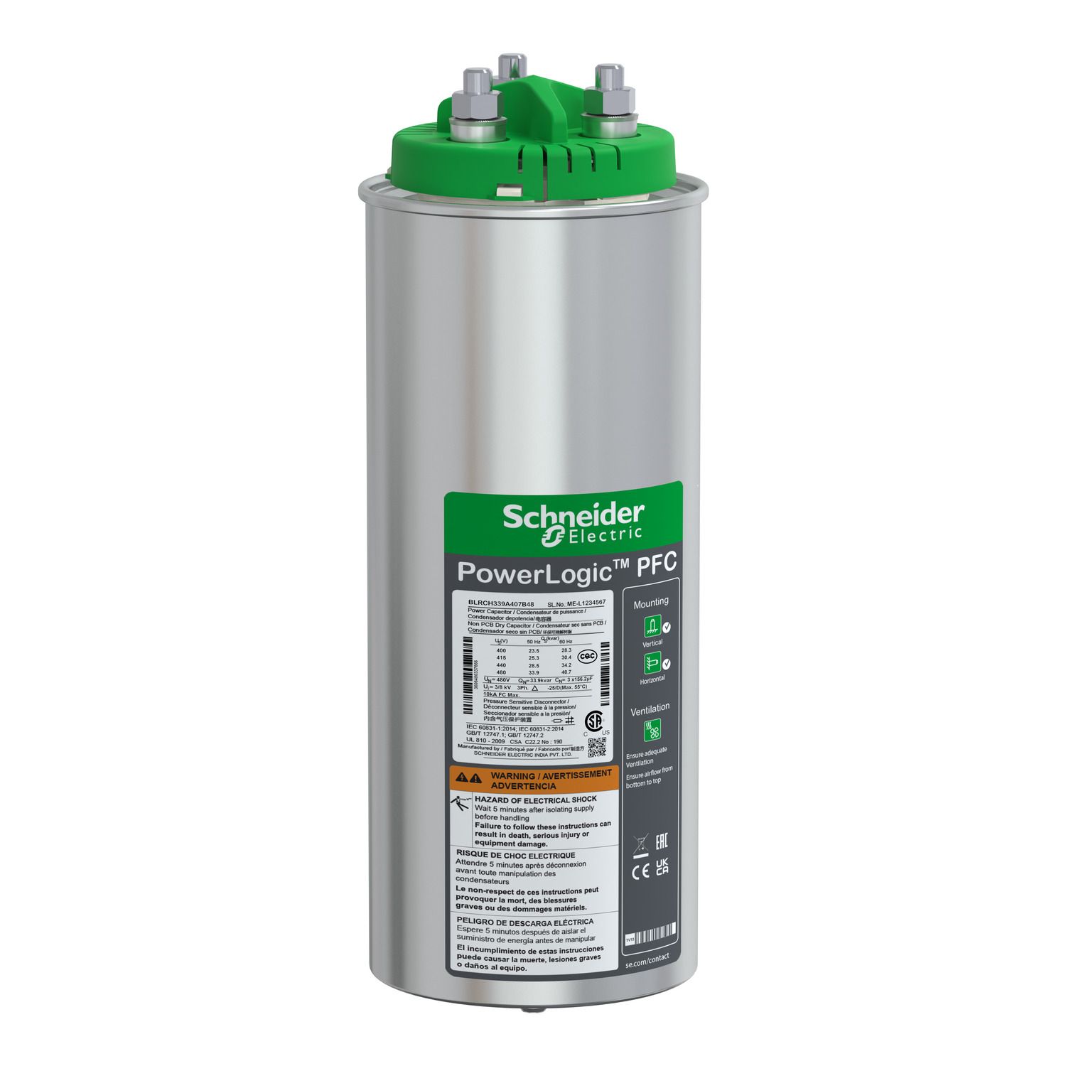 Picture of heavy duty PowerLogic PFC Capacitor, 33.9/40.7 kvar - 480 V - 50/60Hz