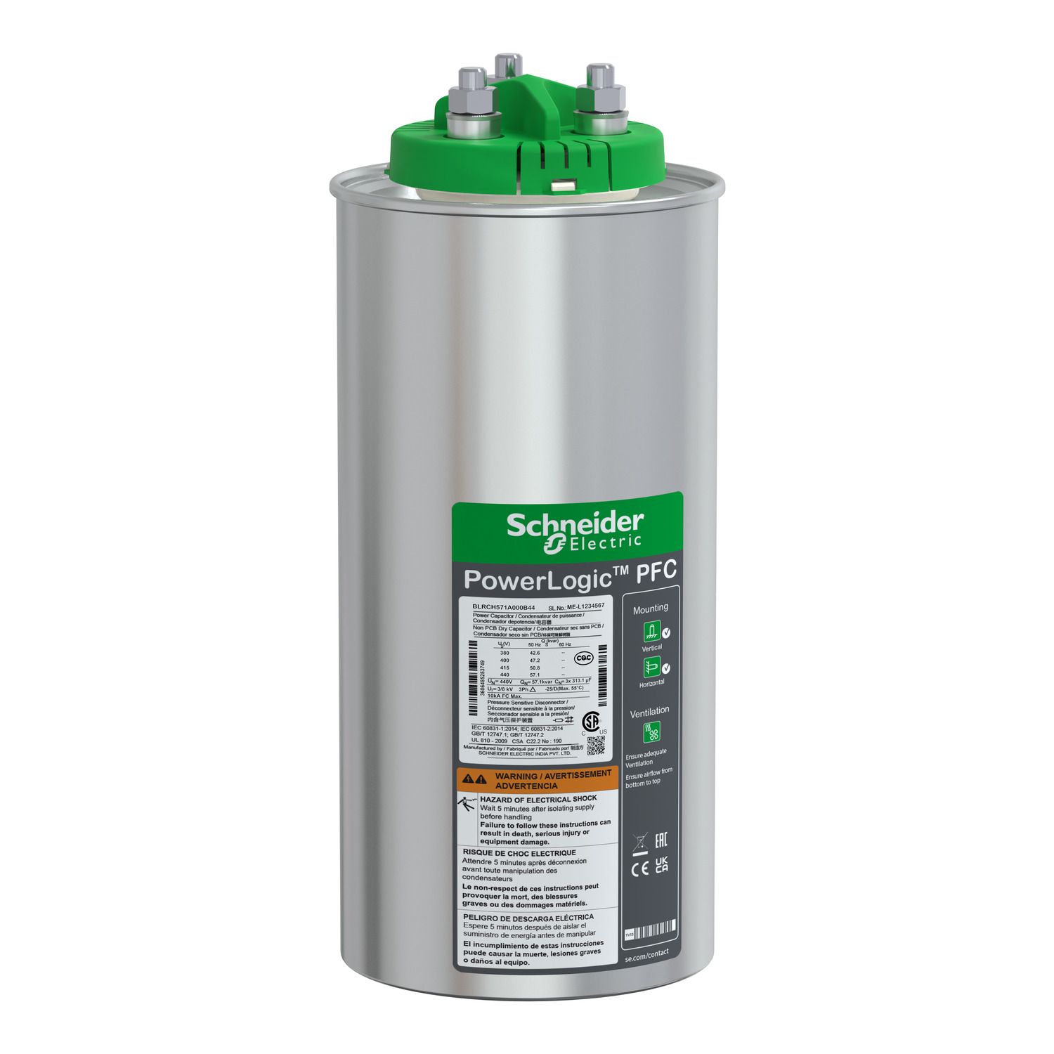 Picture of heavy duty PowerLogic PFC Capacitor, 57.1/0 kvar - 440 V - 50/60Hz