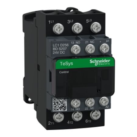 Picture of Contactor, Tesys Deca, railway S207, 3P(3NO), AC-3/AC-3e, 25A, <=440V, 24V DC coil, lugs-ring terminals