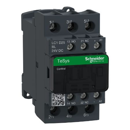 Picture of TeSys D, Contactor, 3P(3 NO), AC-3/AC-3e, 0 to 440V, 25A, 24VDC low consumption coil