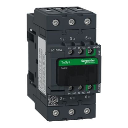 Picture of TeSys; TeSys Deca, Contactor, 3P(3 NO), AC-3/AC-3e, 0 to 440V, 50A, 48 to 130VAC/DC coil, EverLink