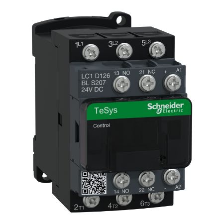 Picture of Contactor, Tesys Deca, railway S207, 3P(3NO), AC-3/AC-3e, 12A, <=440V, 24V DC low consumption coil, lugs-ring terminals