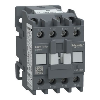 Picture of Contactor,Easy TeSys Control,LC1E,3P(3NO),AC-3,<=440V,18A,240V AC coil,50Hz,1NC auxiliary contact
