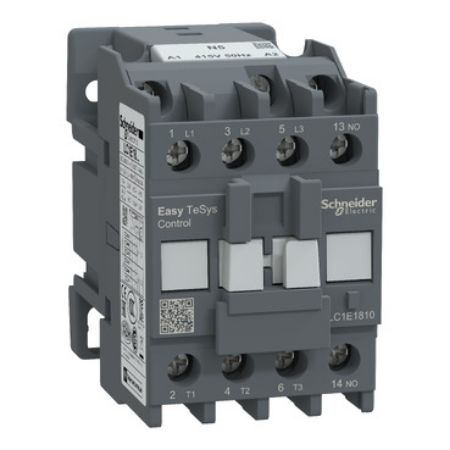 Picture of Contactor,Easy TeSys Control,LC1E,3P(3NO),AC-3,<=440V,18A,415V AC coil,50Hz,1NO auxiliary contact