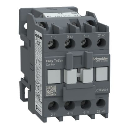 Picture of Contactor,Easy TeSys Control,LC1E,3P(3NO),AC-3,<=440V,25A,110V AC coil,50Hz,1NC auxiliary contact