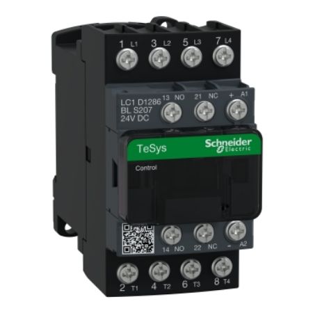 Picture of Contactor, TeSys Deca S207,4P(2NO+2NC),AC-1 25A , <=440V, 24V DC low consumption coil, lugs-ring terminal