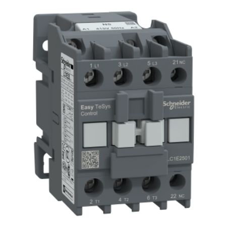 Picture of Contactor,Easy TeSys Control,LC1E,3P(3NO),AC-3,<=440V,25A,415V AC coil,50Hz,1NC auxiliary contact