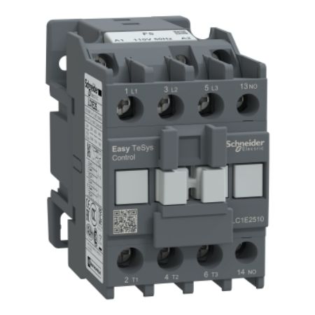 Picture of Contactor,Easy TeSys Control,LC1E,3P(3NO),AC-3,<=440V,25A,110V AC coil,50Hz,1NO auxiliary contact