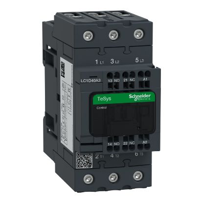 Picture of Contactor, TeSys Deca, 3P(3 NO), AC-3/AC-3e, <=400V, 40A, 220V AC 50/60Hz coil, spring terminals
