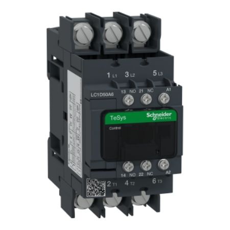 Picture of Contactor, TeSys Deca, 3P(3 NO), AC-3/AC-3e, <=400V, 50A, 220V AC 50/60Hz coil, lugs-ring terminals